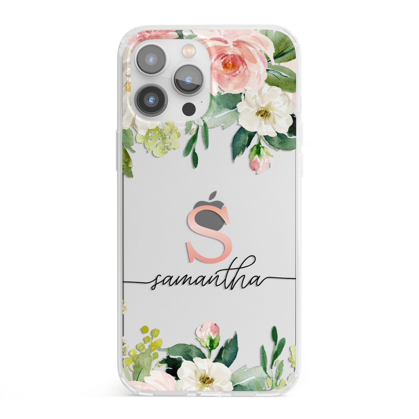 Monogrammed Floral Roses iPhone 13 Pro Max Clear Bumper Case