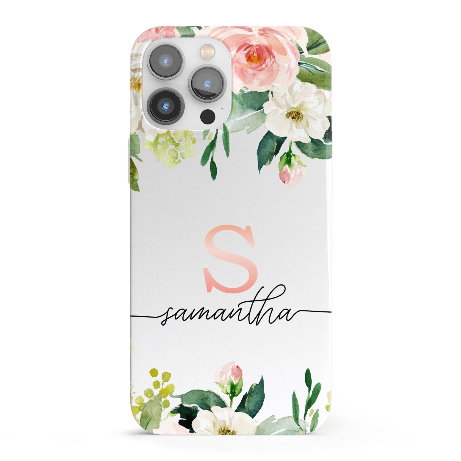 Monogrammed Floral Roses iPhone 13 Pro Max Full Wrap 3D Snap Case