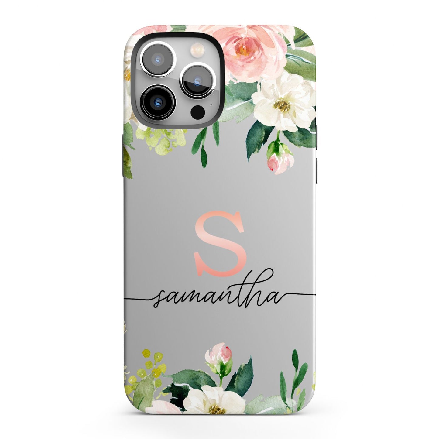 Monogrammed Floral Roses iPhone 13 Pro Max Full Wrap 3D Tough Case