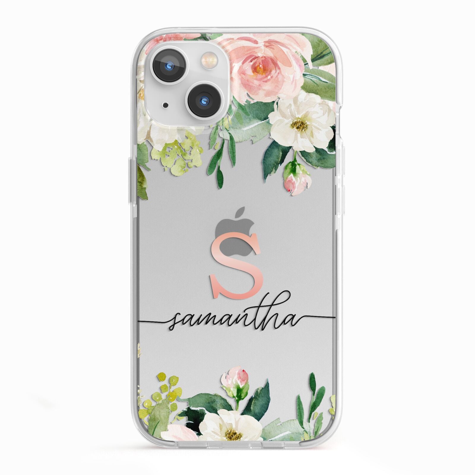 Monogrammed Floral Roses iPhone 13 TPU Impact Case with White Edges