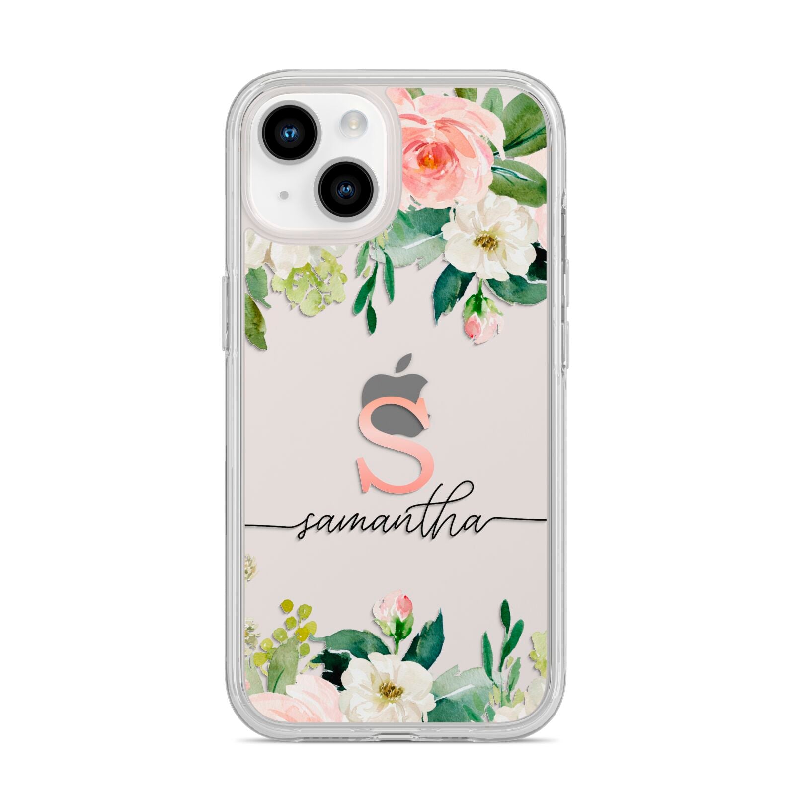 Monogrammed Floral Roses iPhone 14 Clear Tough Case Starlight
