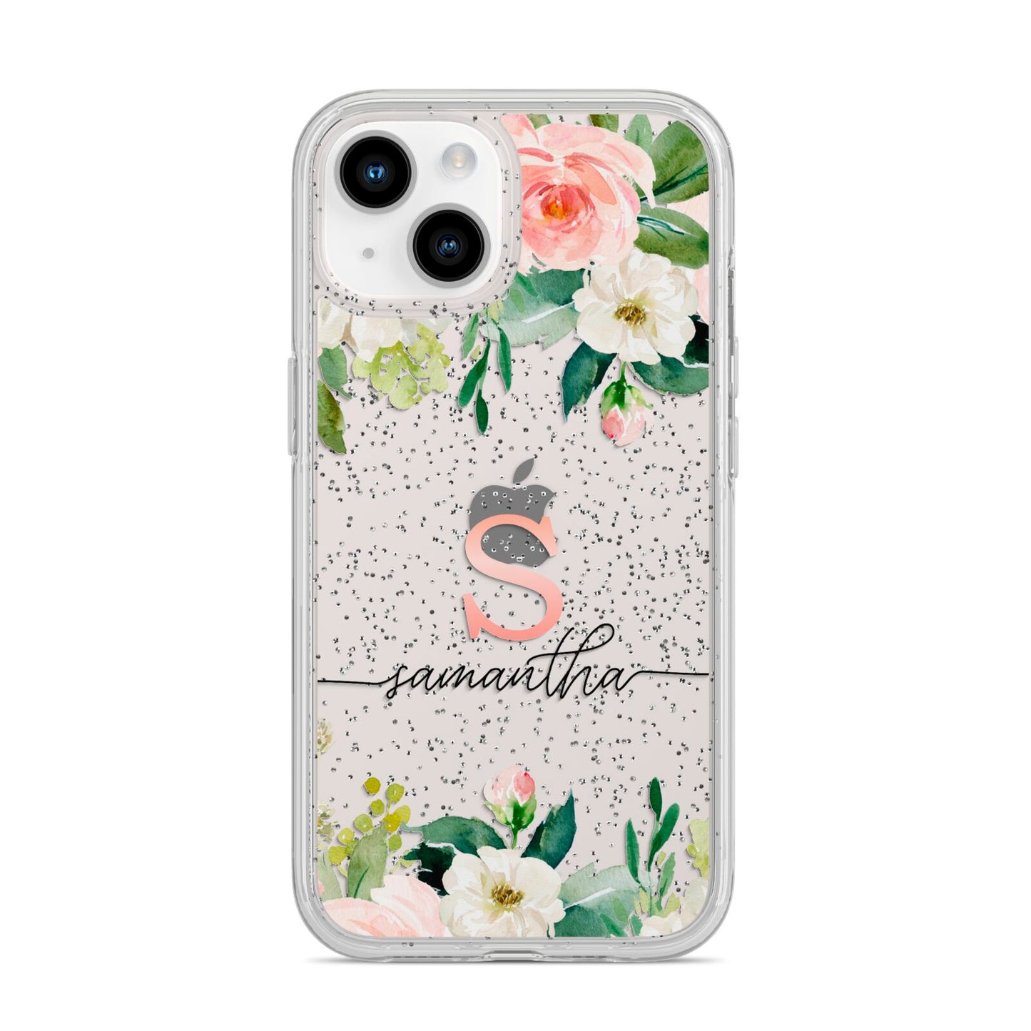 Monogrammed Floral Roses iPhone 14 Glitter Tough Case Starlight
