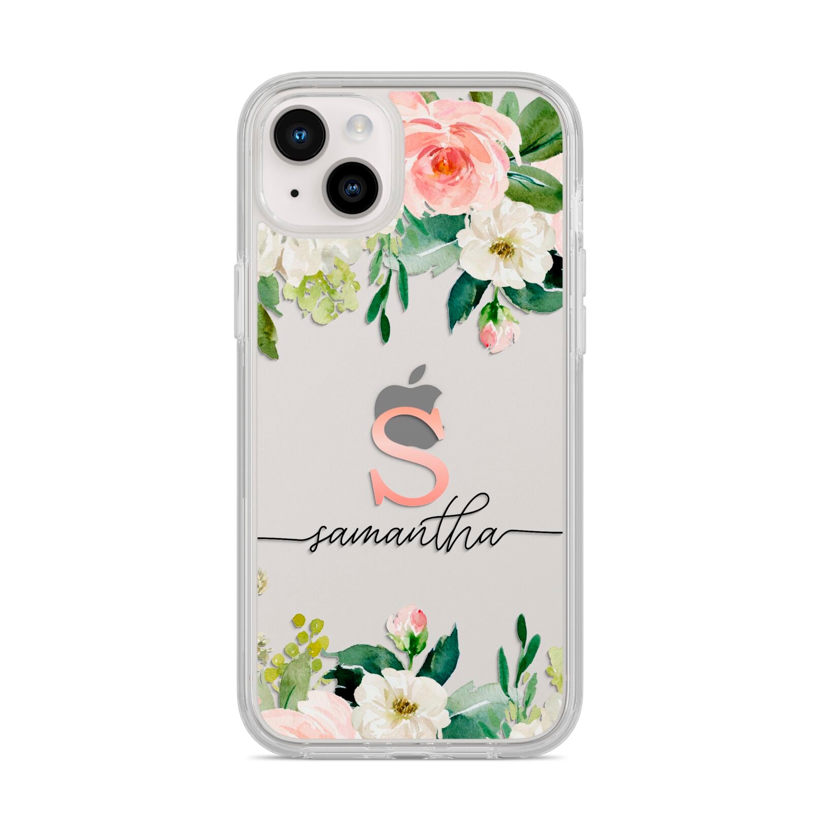 Monogrammed Floral Roses iPhone 14 Plus Clear Tough Case Starlight
