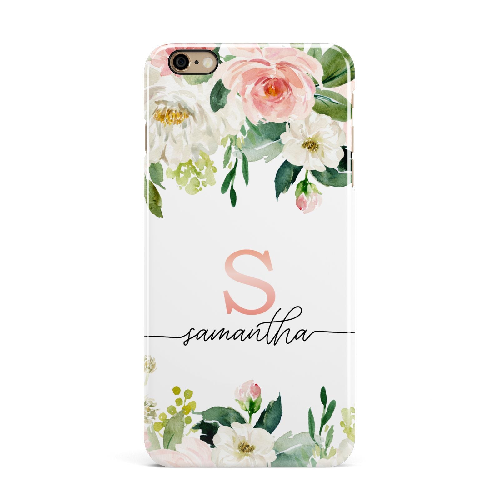Monogrammed Floral Roses iPhone 6 Plus 3D Snap Case on Gold Phone