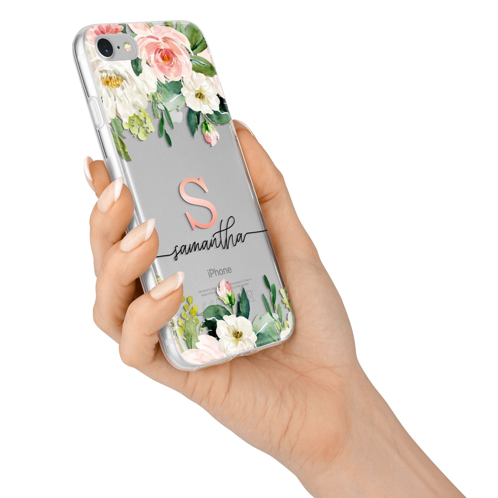 Monogrammed Floral Roses iPhone 7 Bumper Case on Silver iPhone Alternative Image