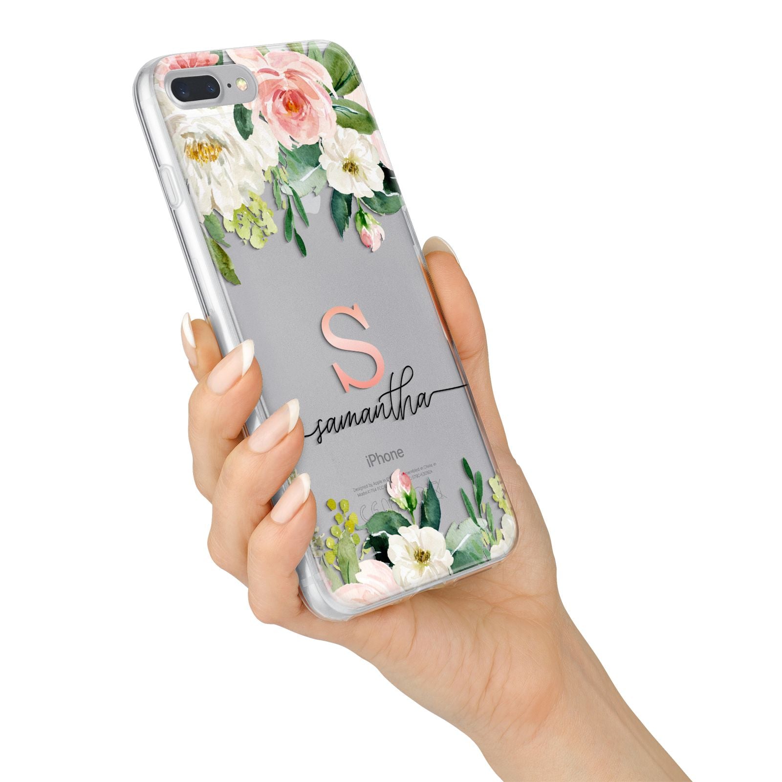 Monogrammed Floral Roses iPhone 7 Plus Bumper Case on Silver iPhone Alternative Image