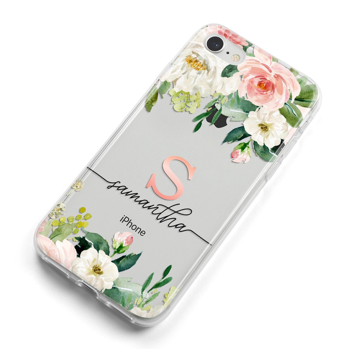 Monogrammed Floral Roses iPhone 8 Bumper Case on Silver iPhone Alternative Image