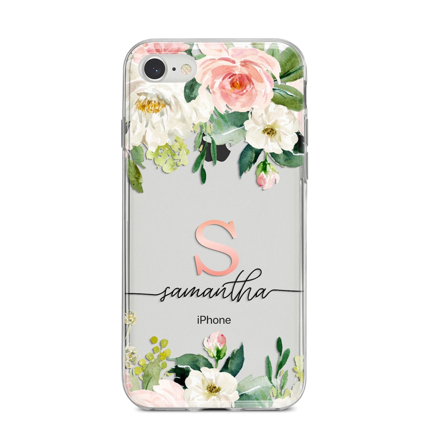 Monogrammed Floral Roses iPhone 8 Bumper Case on Silver iPhone
