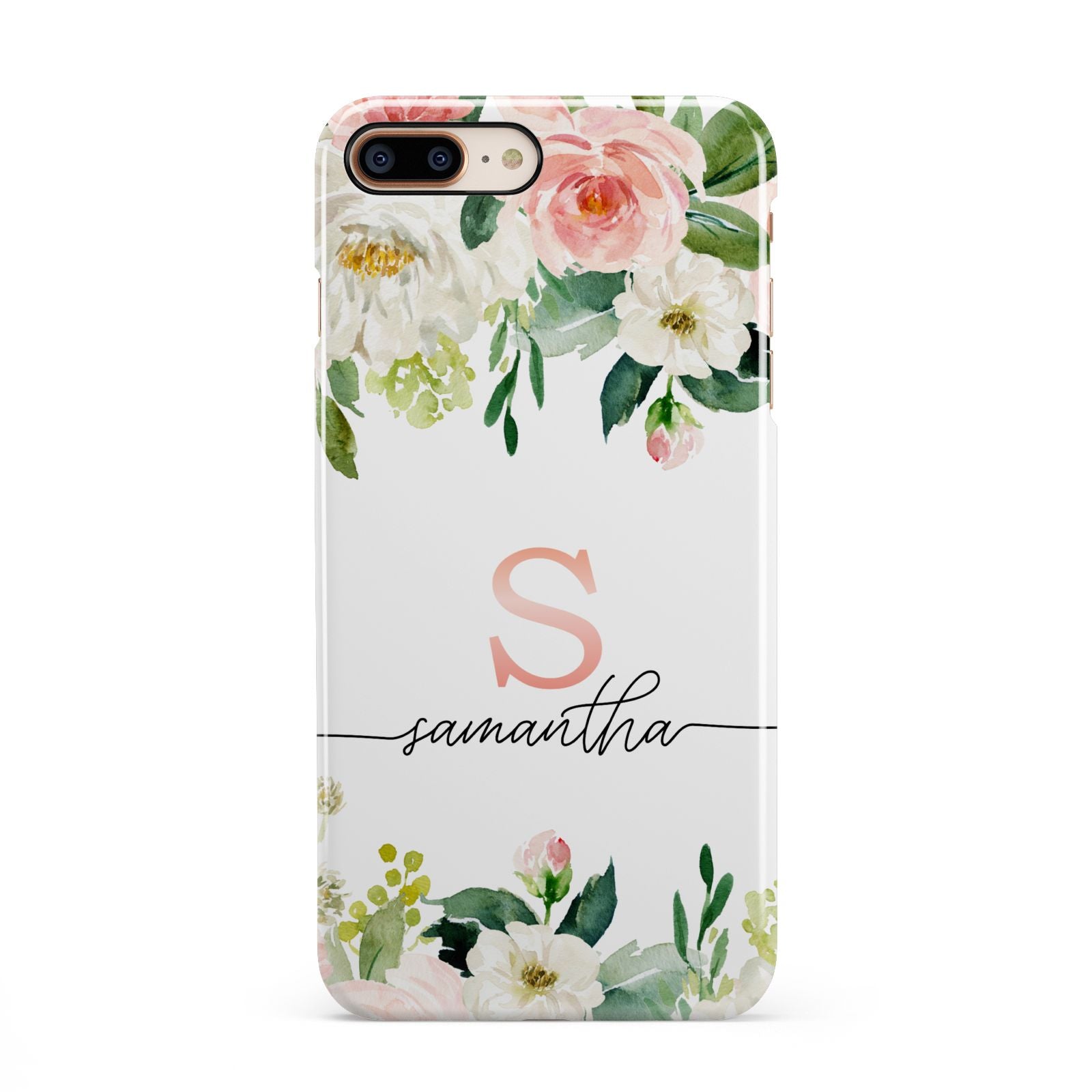 Monogrammed Floral Roses iPhone 8 Plus 3D Snap Case on Gold Phone