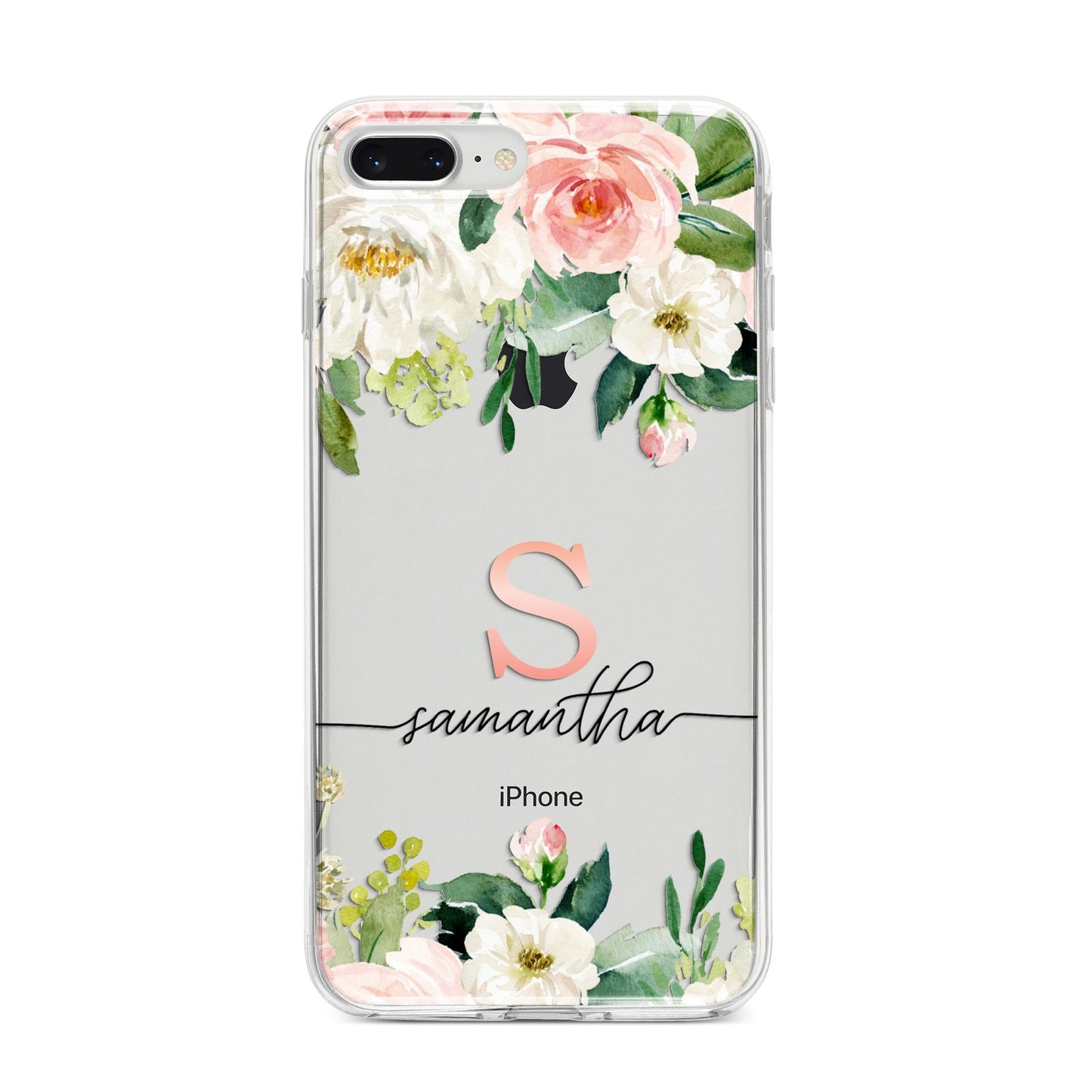 Monogrammed Floral Roses iPhone 8 Plus Bumper Case on Silver iPhone