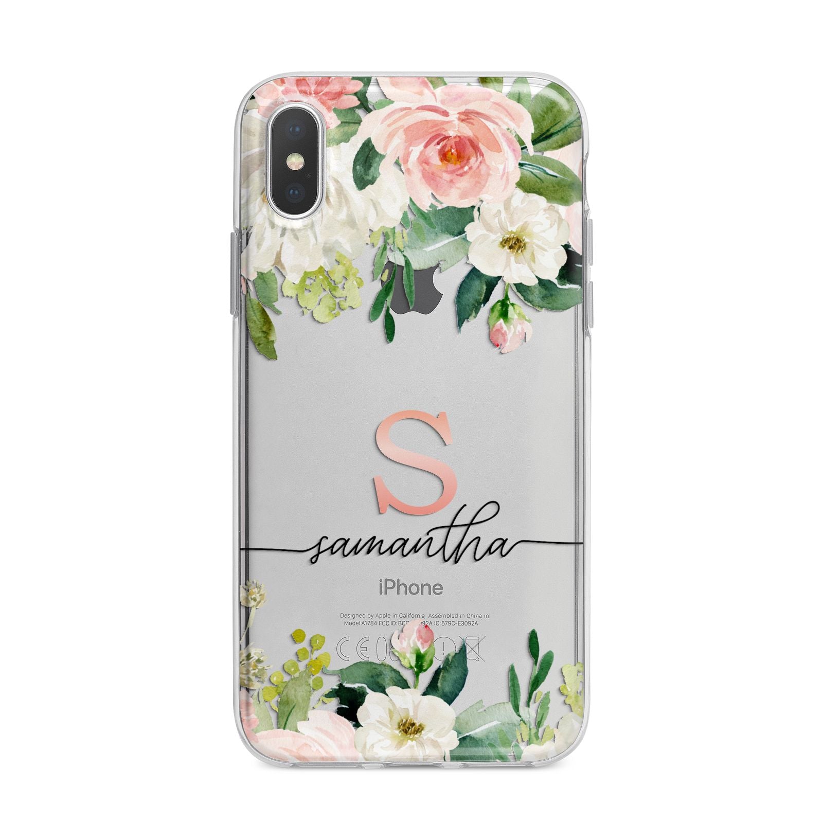 Monogrammed Floral Roses iPhone X Bumper Case on Silver iPhone Alternative Image 1