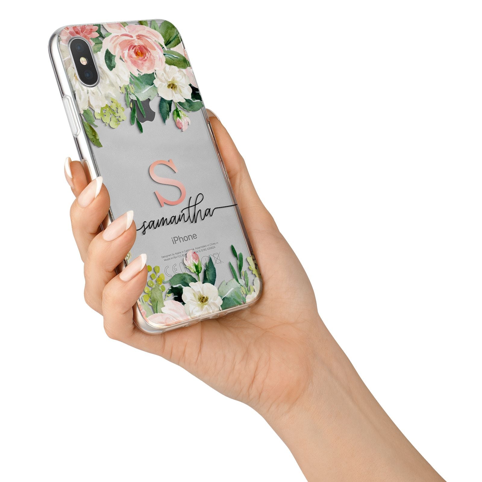 Monogrammed Floral Roses iPhone X Bumper Case on Silver iPhone Alternative Image 2