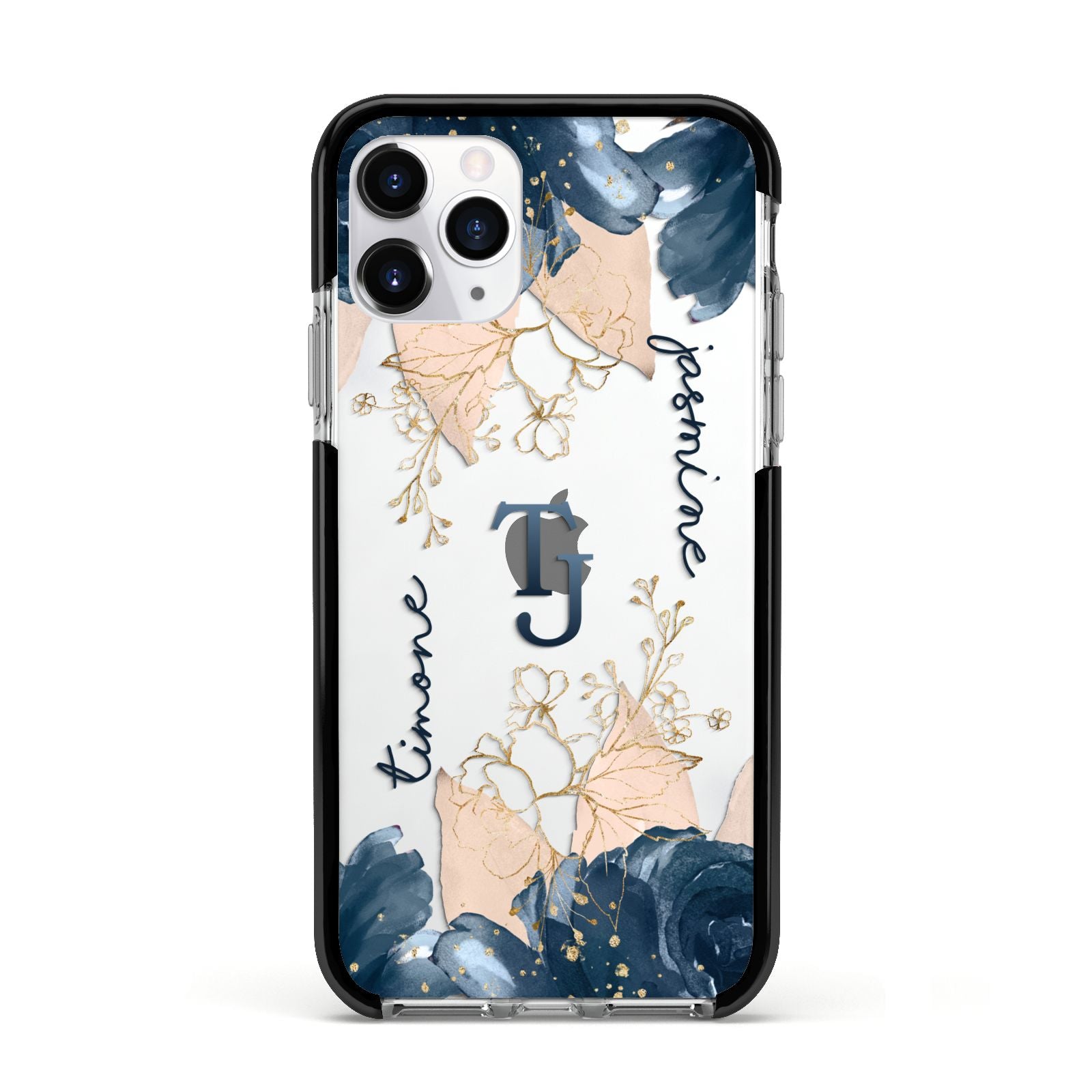 Monogrammed Florals Apple iPhone 11 Pro in Silver with Black Impact Case