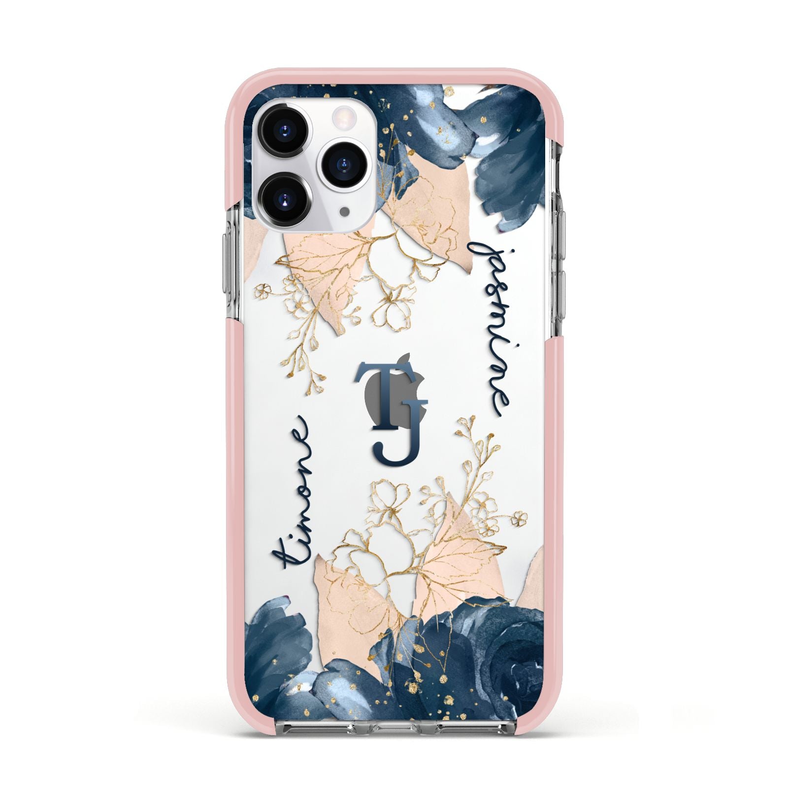 Monogrammed Florals Apple iPhone 11 Pro in Silver with Pink Impact Case