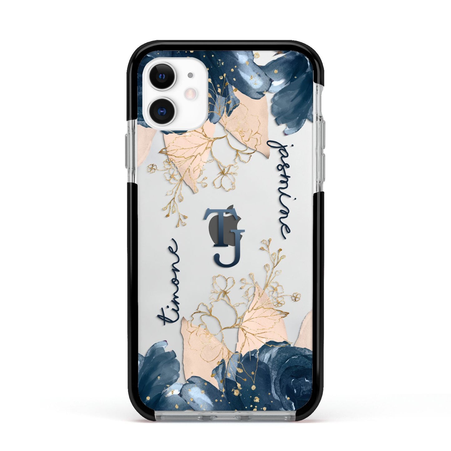 Monogrammed Florals Apple iPhone 11 in White with Black Impact Case