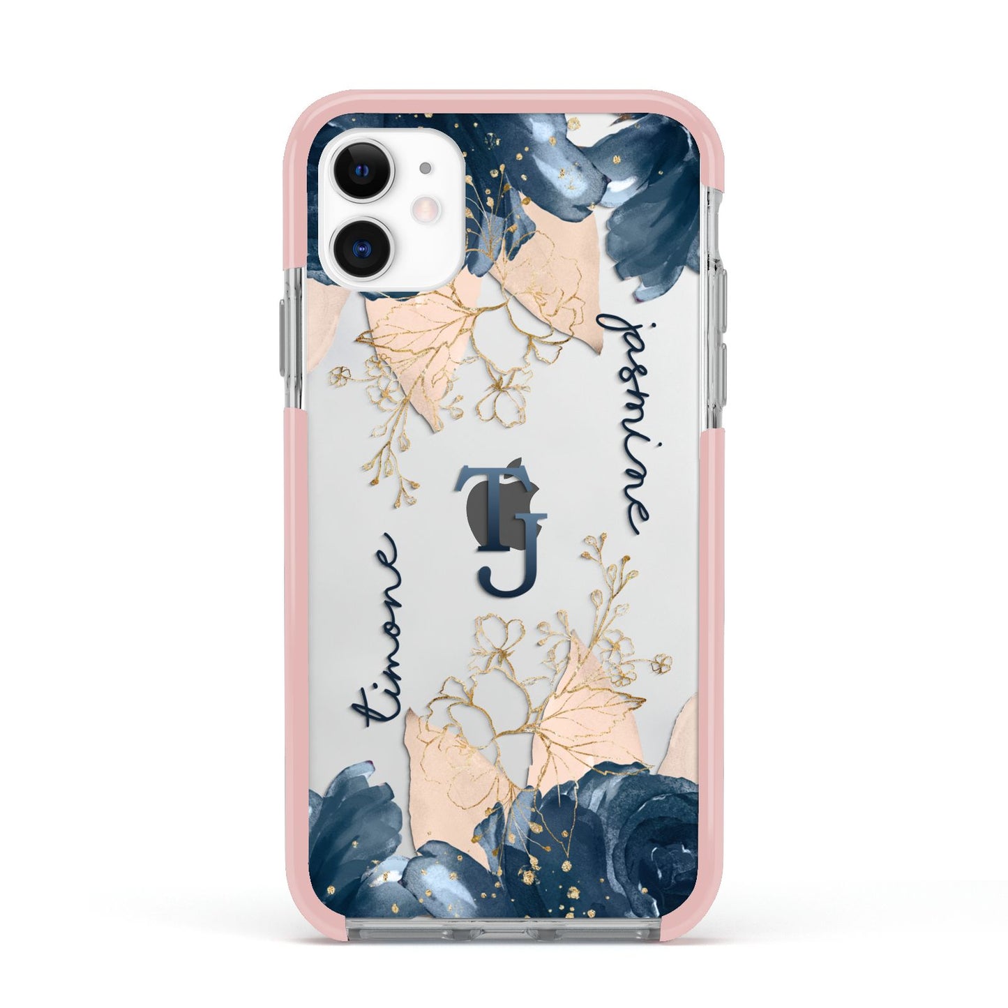 Monogrammed Florals Apple iPhone 11 in White with Pink Impact Case