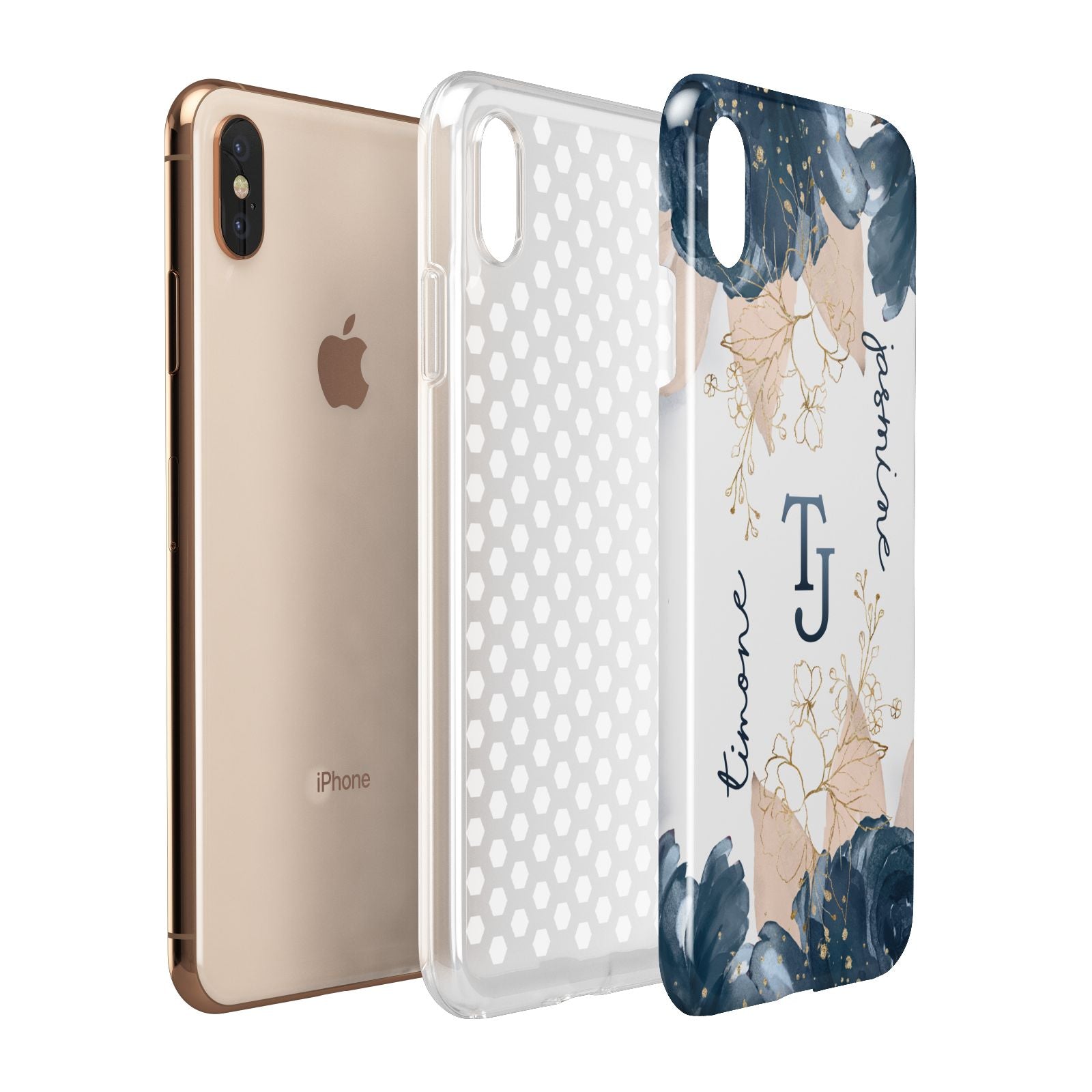Monogrammed Florals Apple iPhone Xs Max 3D Tough Case Expanded View