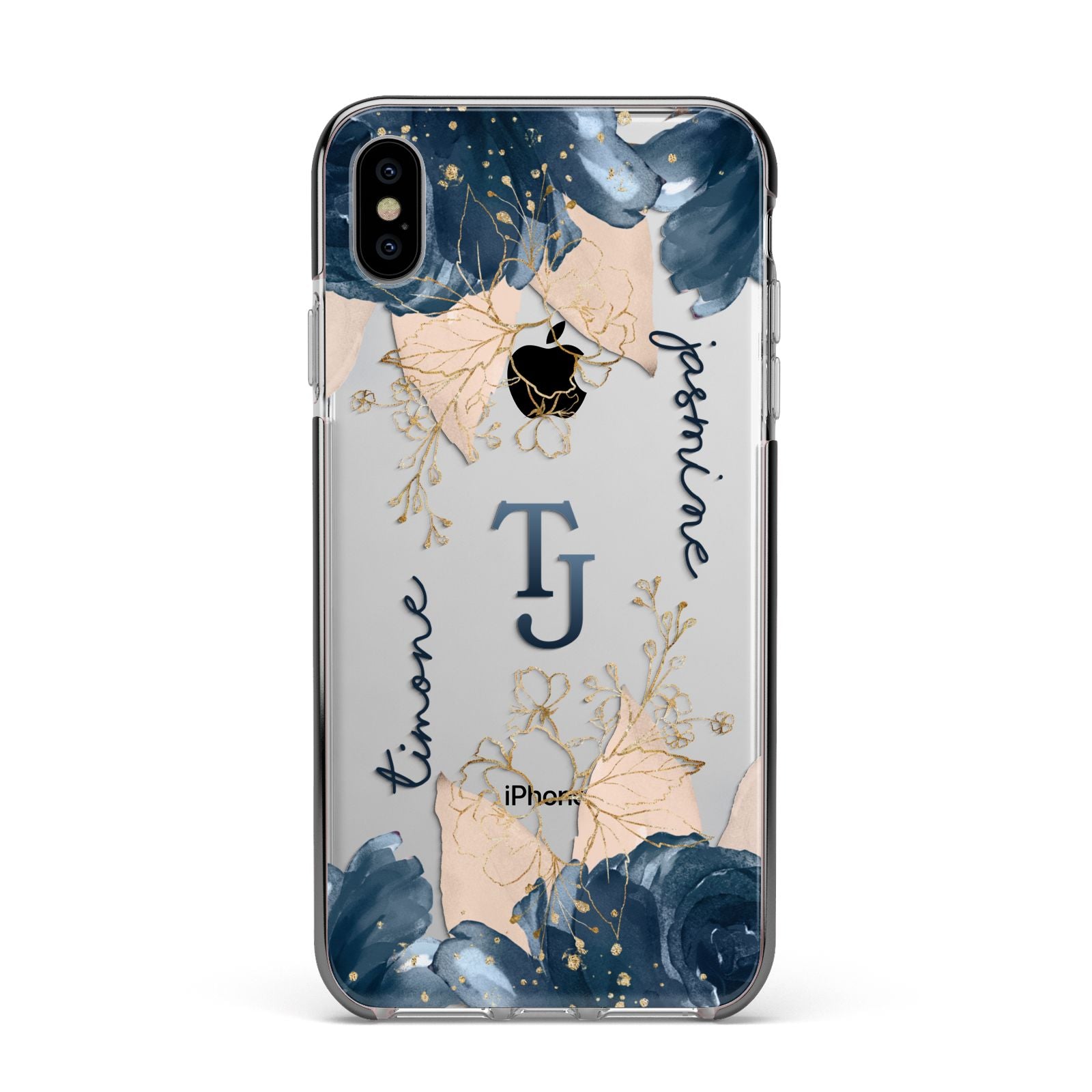 Monogrammed Florals Apple iPhone Xs Max Impact Case Black Edge on Silver Phone