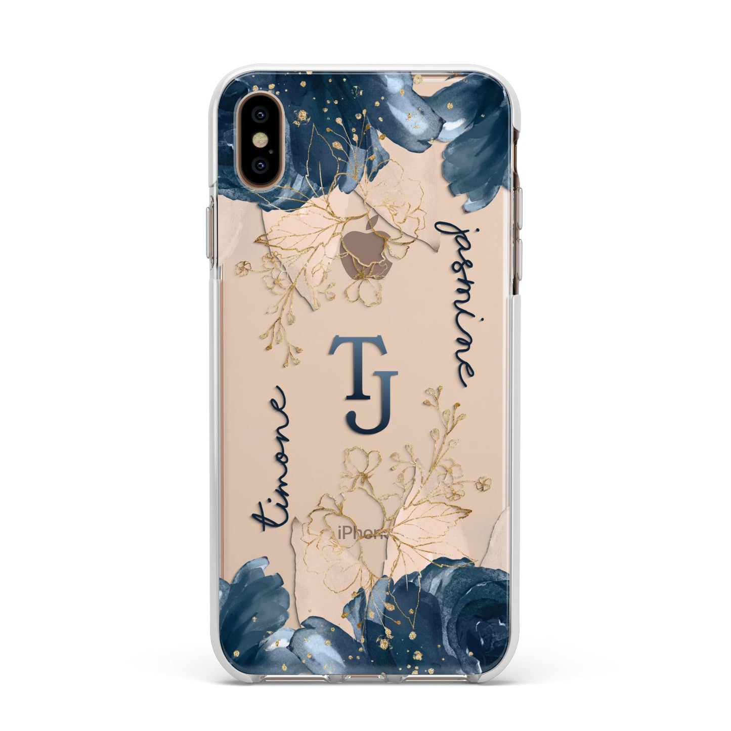 Monogrammed Florals Apple iPhone Xs Max Impact Case White Edge on Gold Phone