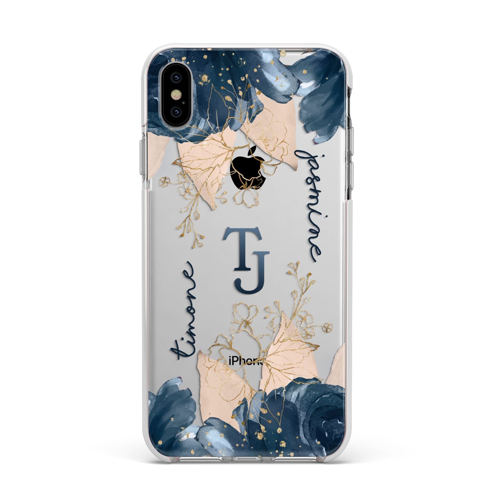 Monogrammed Florals Apple iPhone Xs Max Impact Case White Edge on Silver Phone