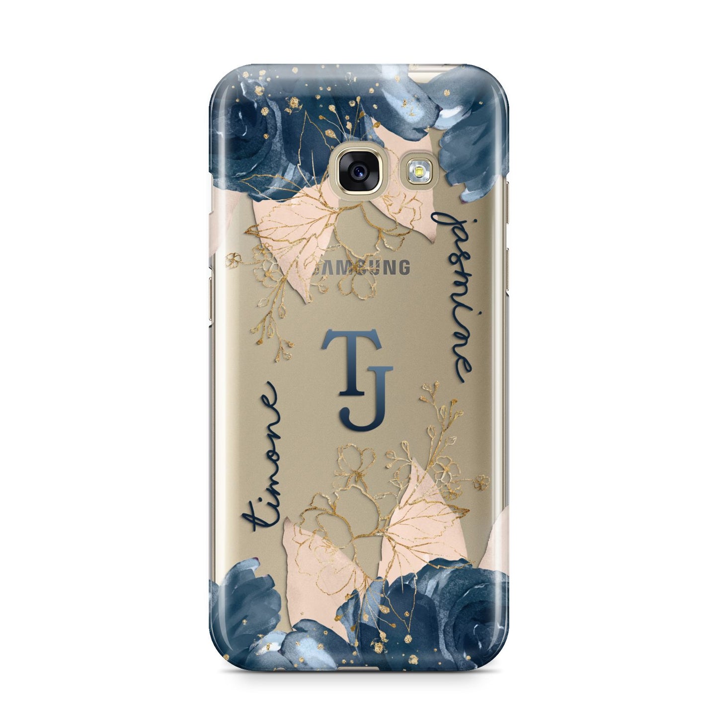 Monogrammed Florals Samsung Galaxy A3 2017 Case on gold phone