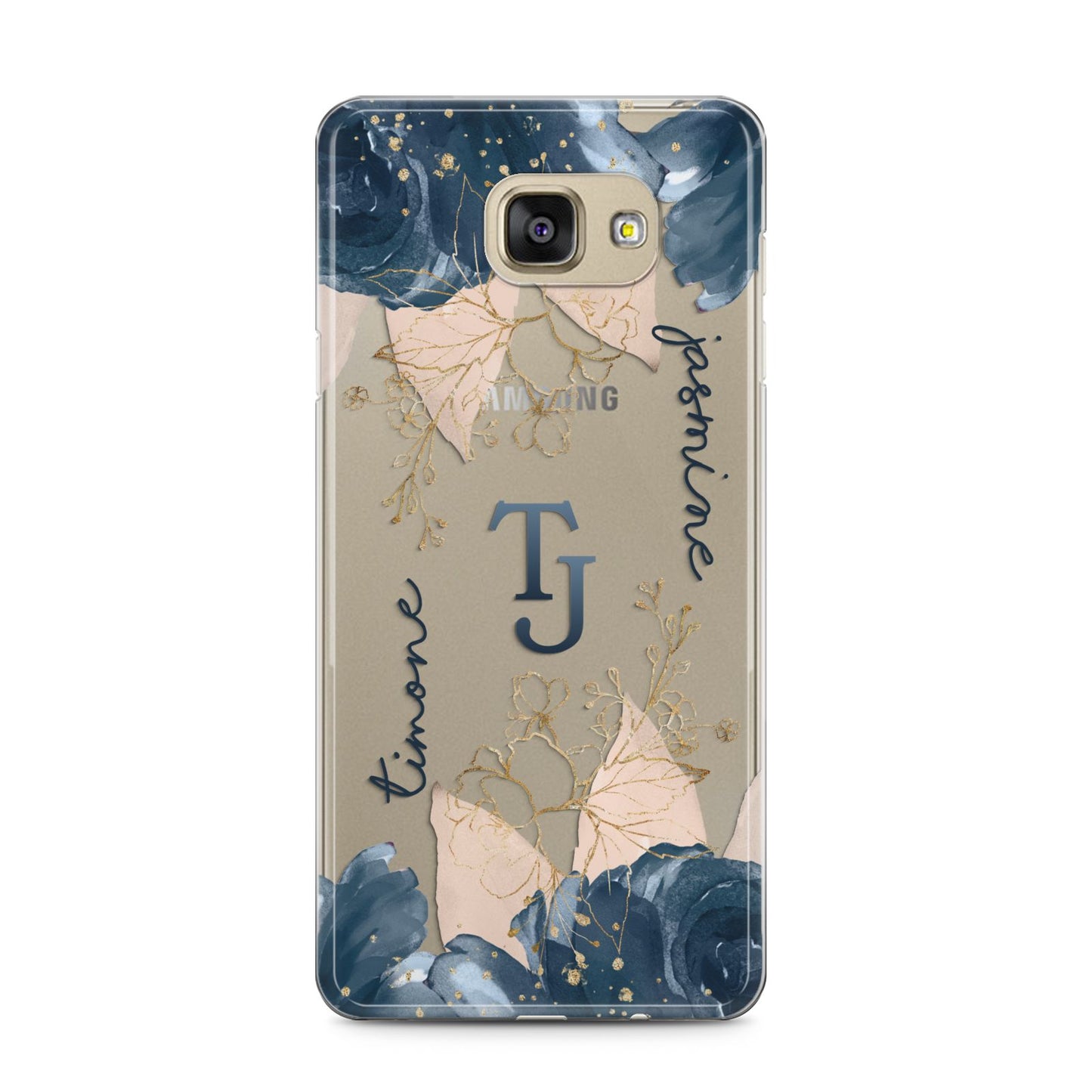 Monogrammed Florals Samsung Galaxy A5 2016 Case on gold phone