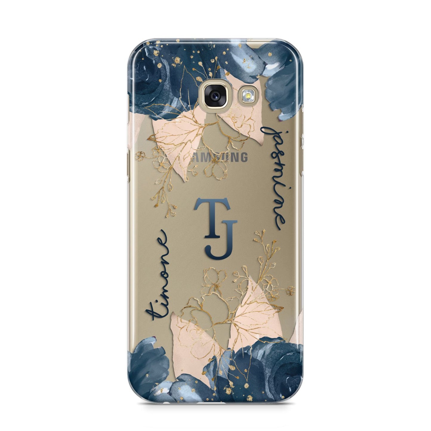 Monogrammed Florals Samsung Galaxy A5 2017 Case on gold phone