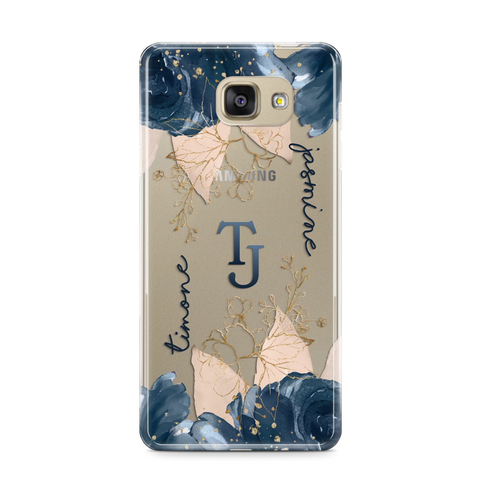 Monogrammed Florals Samsung Galaxy A9 2016 Case on gold phone