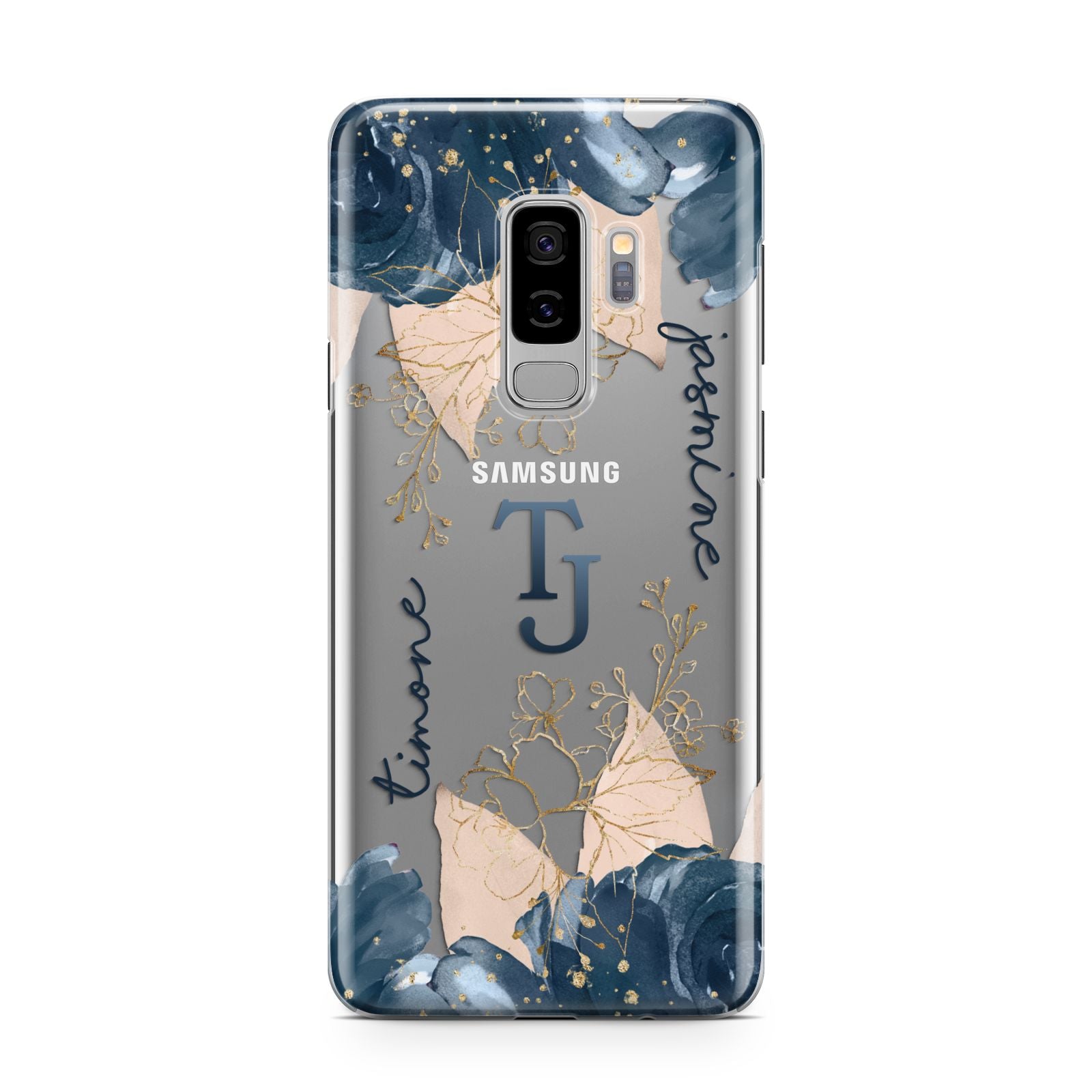 Monogrammed Florals Samsung Galaxy S9 Plus Case on Silver phone