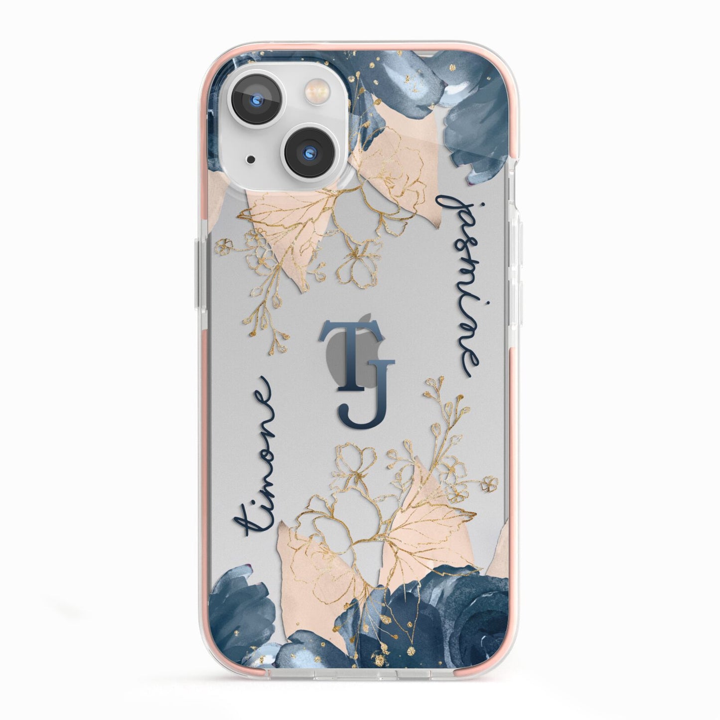 Monogrammed Florals iPhone 13 TPU Impact Case with Pink Edges