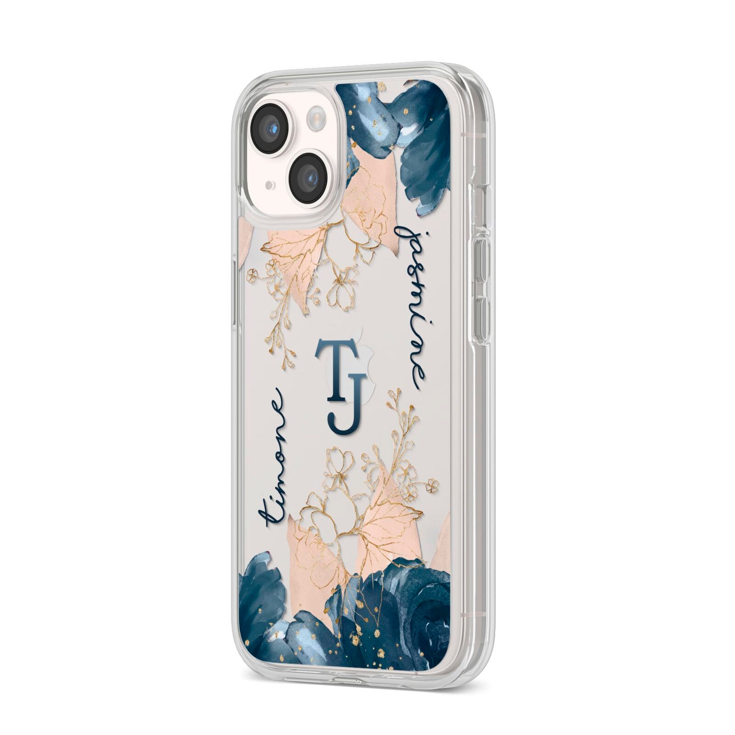 Monogrammed Florals iPhone 14 Clear Tough Case Starlight Angled Image