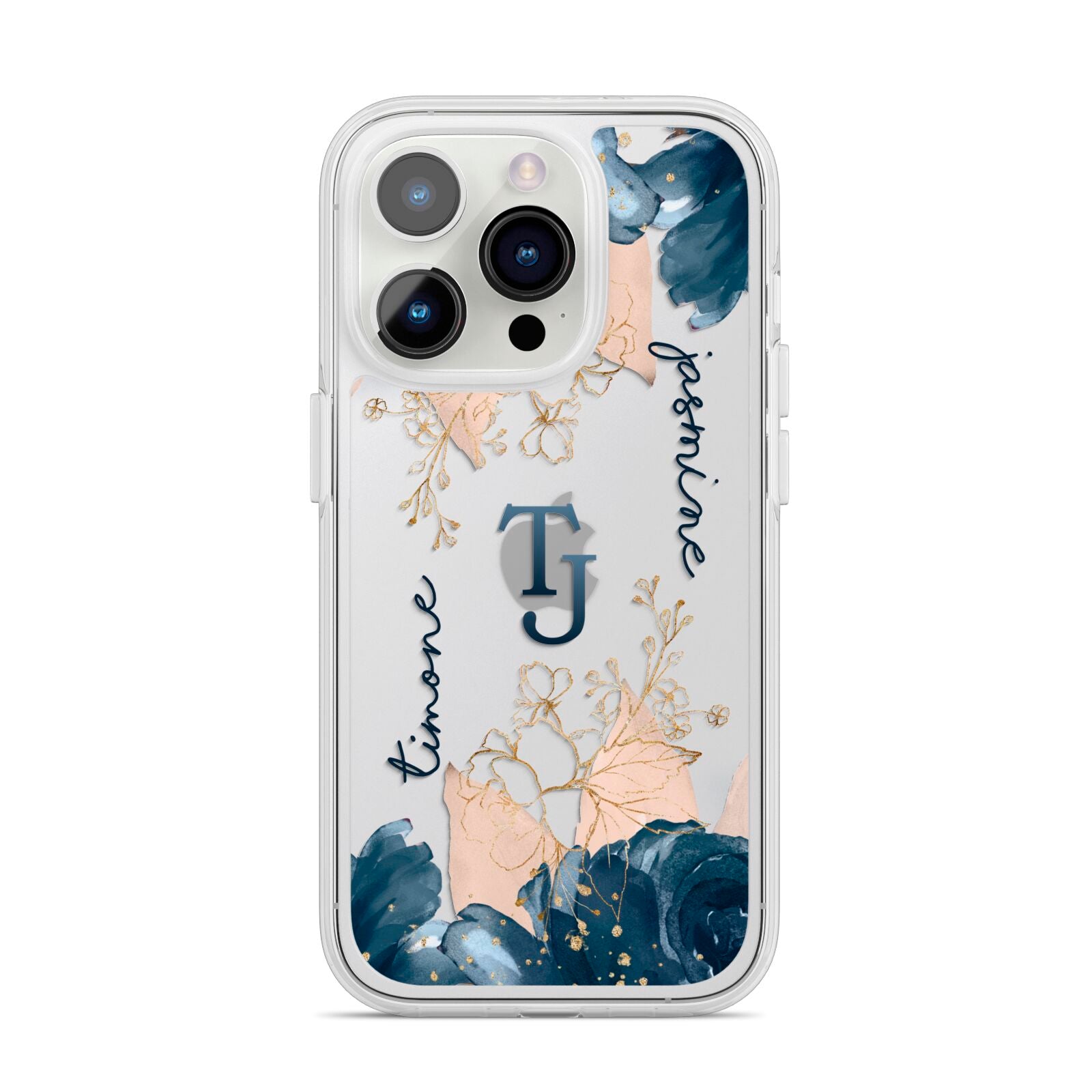Monogrammed Florals iPhone 14 Pro Clear Tough Case Silver