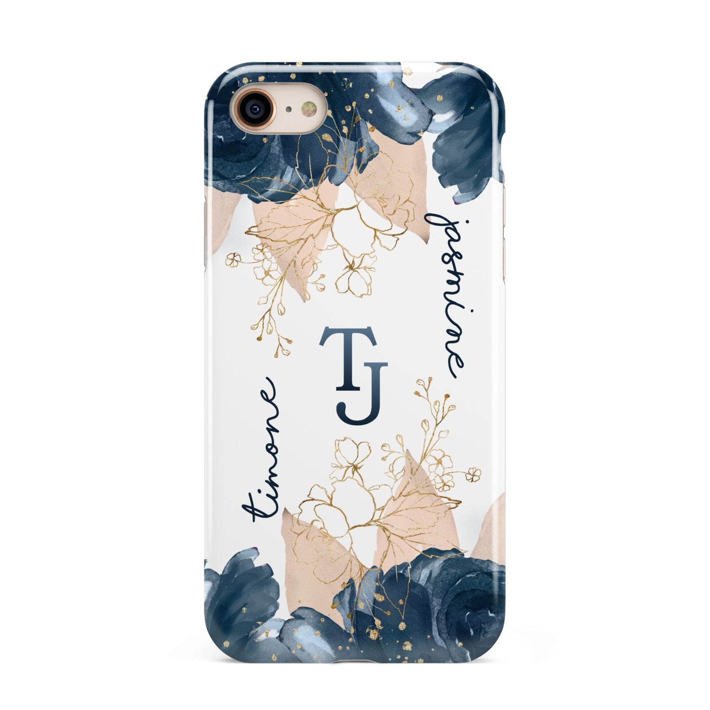 Monogrammed Florals iPhone 8 3D Tough Case on Gold Phone