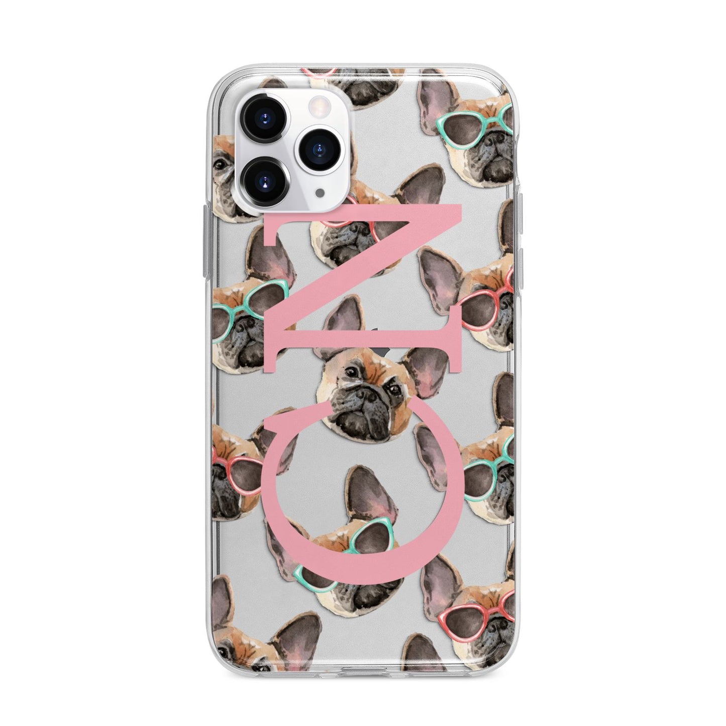 Monogrammed French Bulldog Apple iPhone 11 Pro Max in Silver with Bumper Case