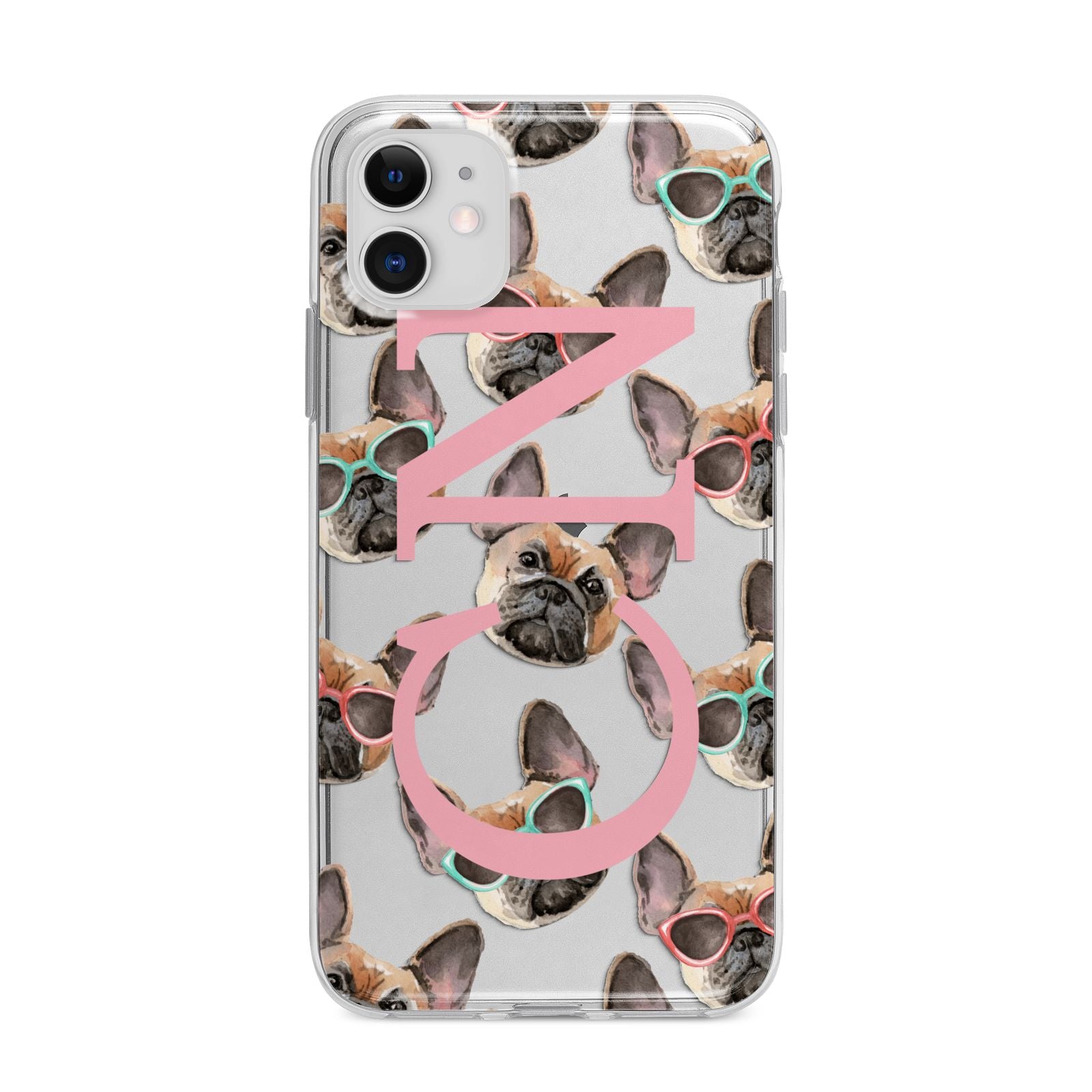 Monogrammed French Bulldog Apple iPhone 11 in White with Bumper Case