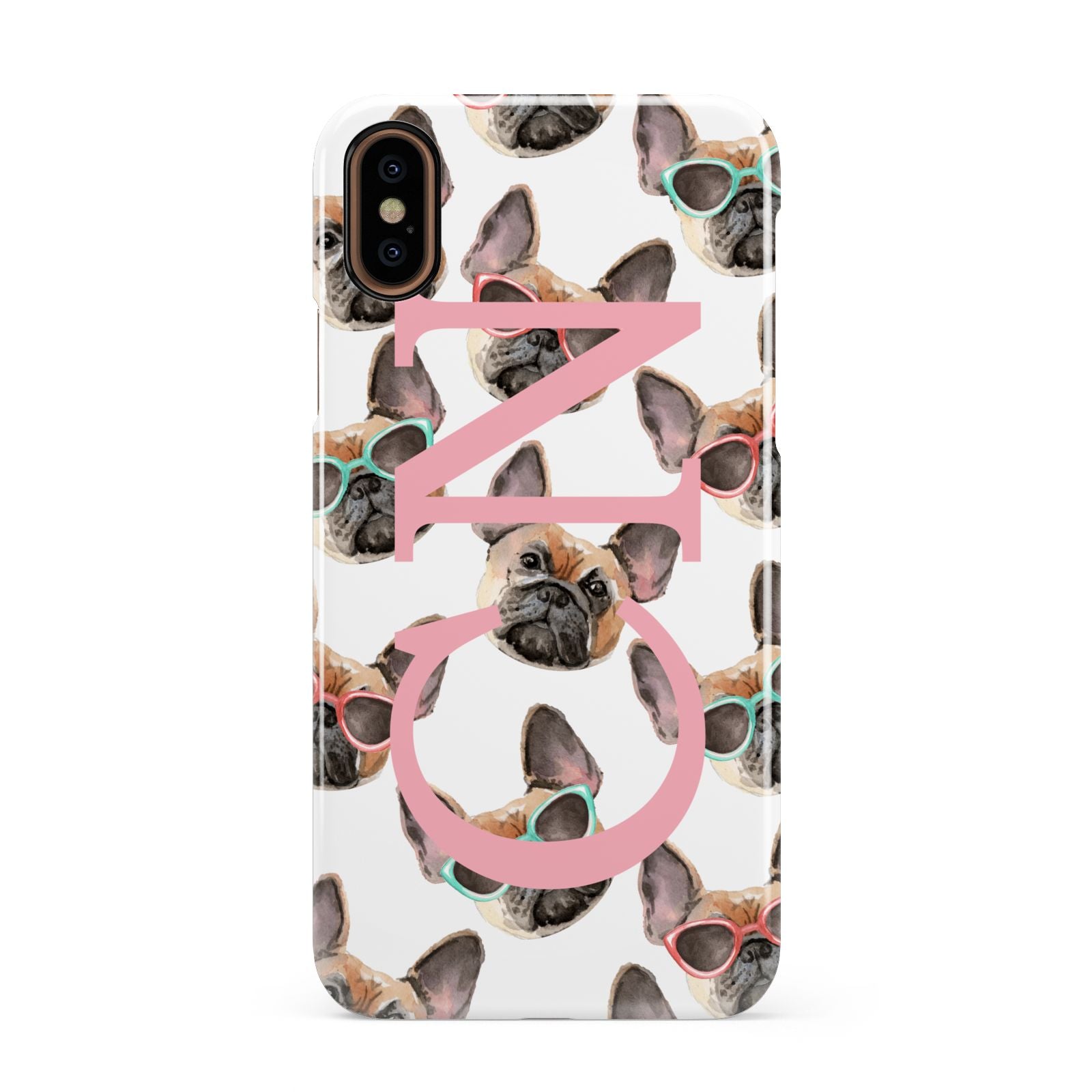 Monogrammed French Bulldog Apple iPhone XS 3D Snap Case