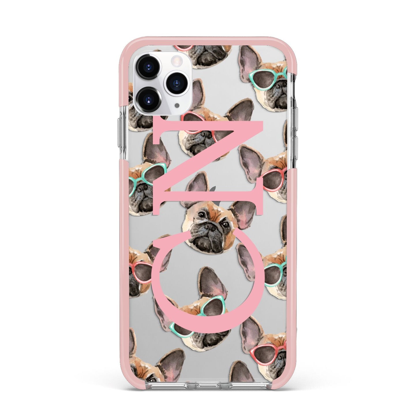 Monogrammed French Bulldog iPhone 11 Pro Max Impact Pink Edge Case