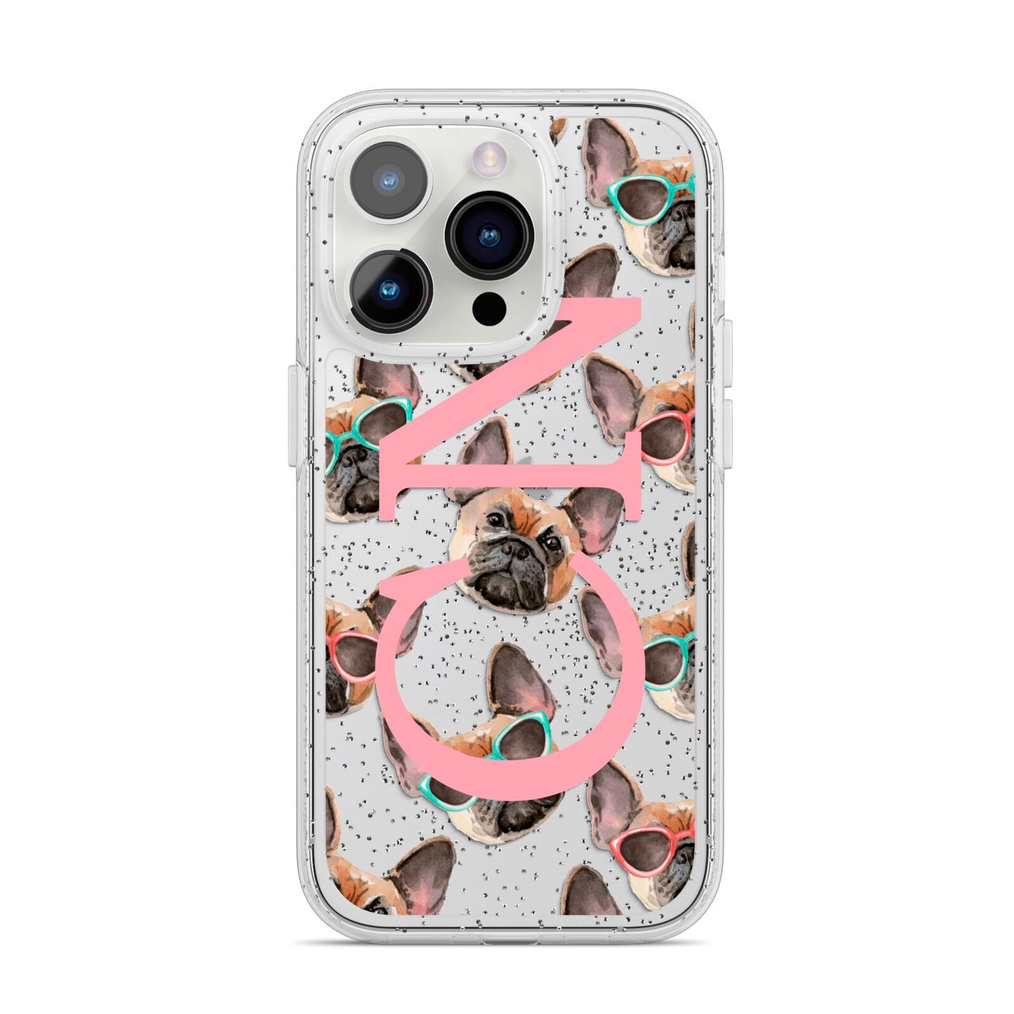 Monogrammed French Bulldog iPhone 14 Pro Glitter Tough Case Silver