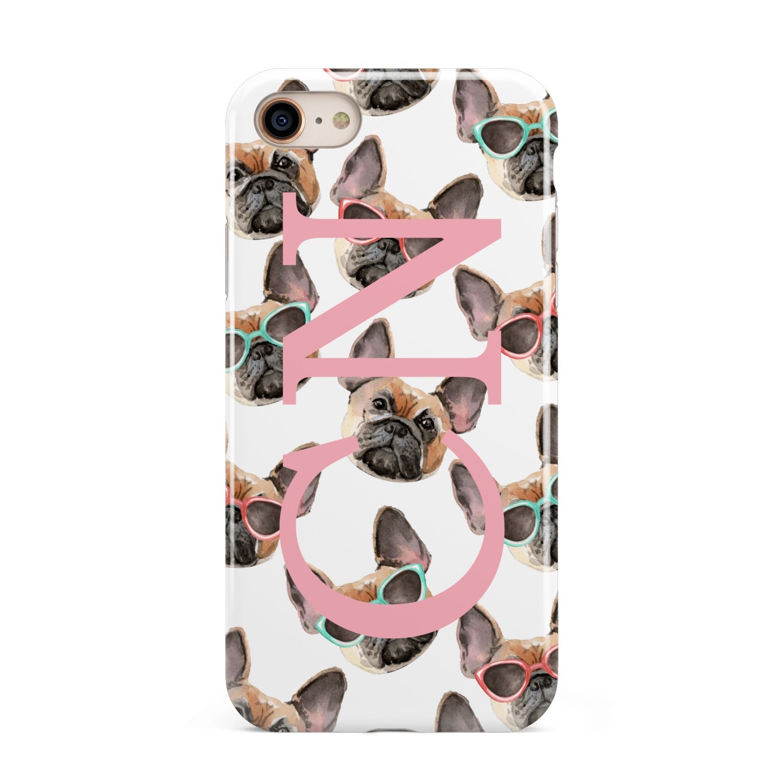 Monogrammed French Bulldog iPhone 8 3D Tough Case on Gold Phone