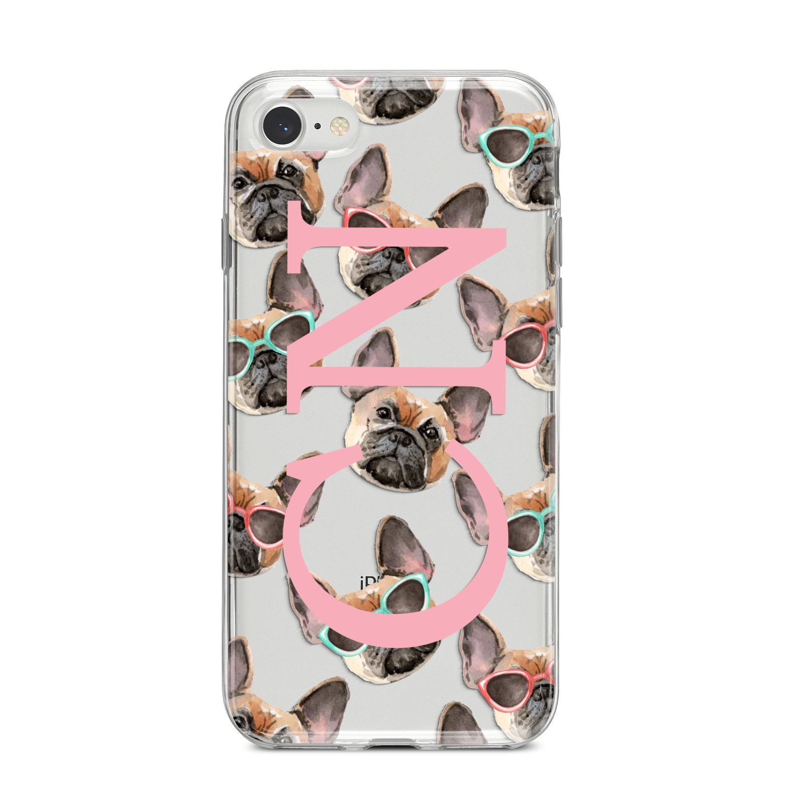 Monogrammed French Bulldog iPhone 8 Bumper Case on Silver iPhone
