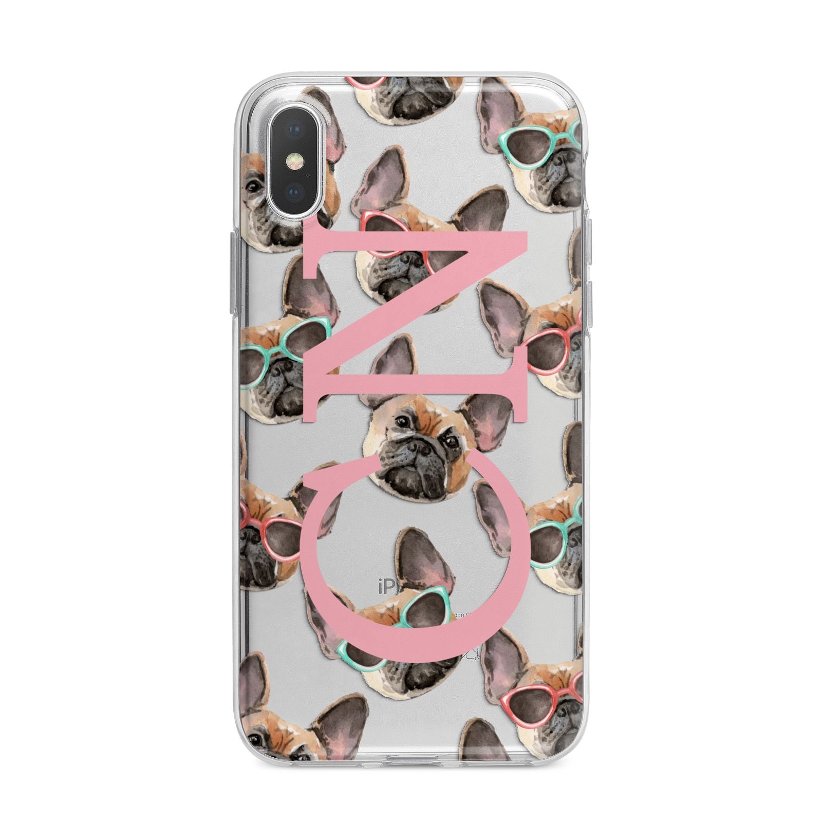Monogrammed French Bulldog iPhone X Bumper Case on Silver iPhone Alternative Image 1