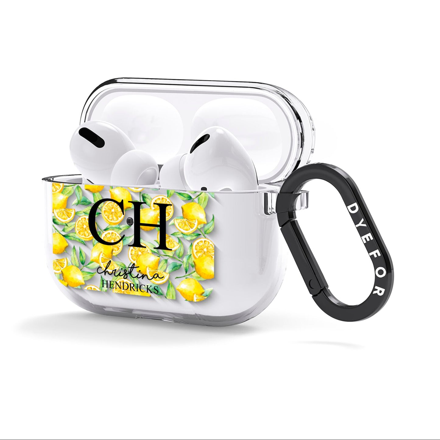 Monogrammed Lemon Fruit AirPods Clear Case 3rd Gen Side Image