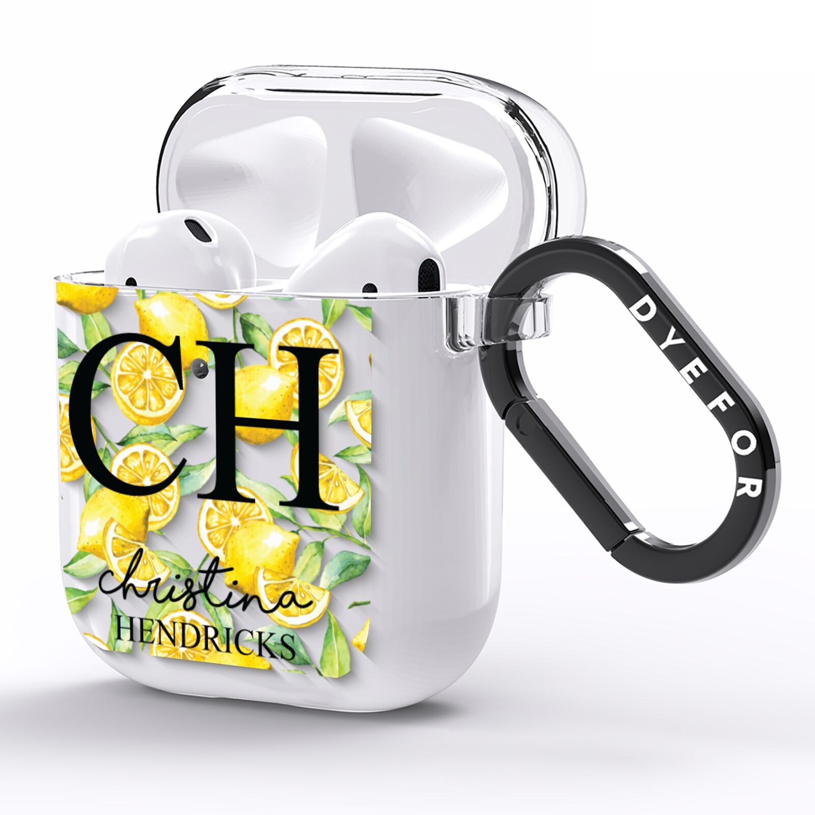 Monogrammed Lemon Fruit AirPods Clear Case Side Image