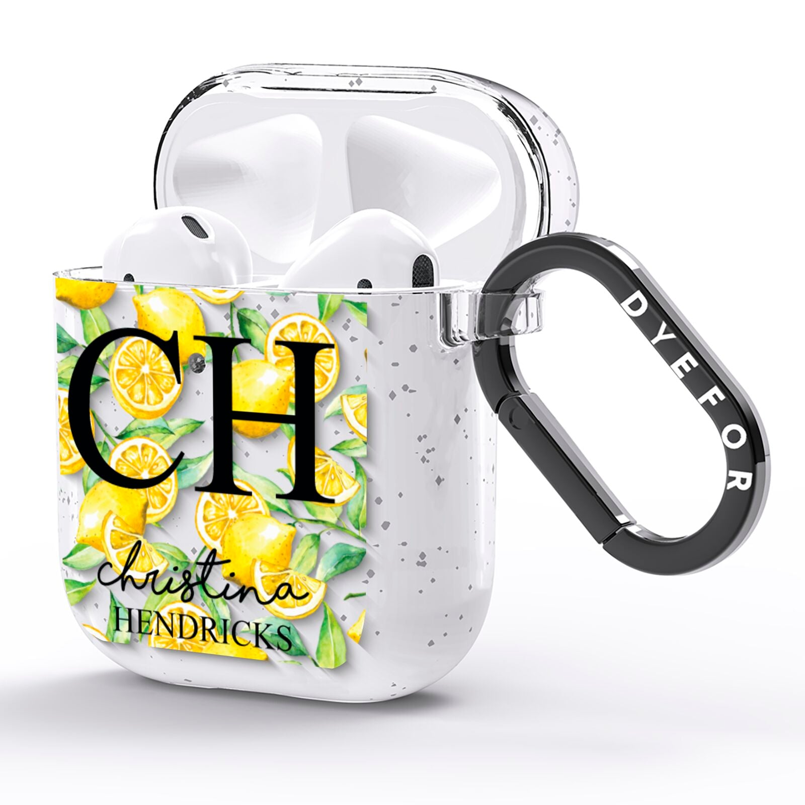 Monogrammed Lemon Fruit AirPods Glitter Case Side Image