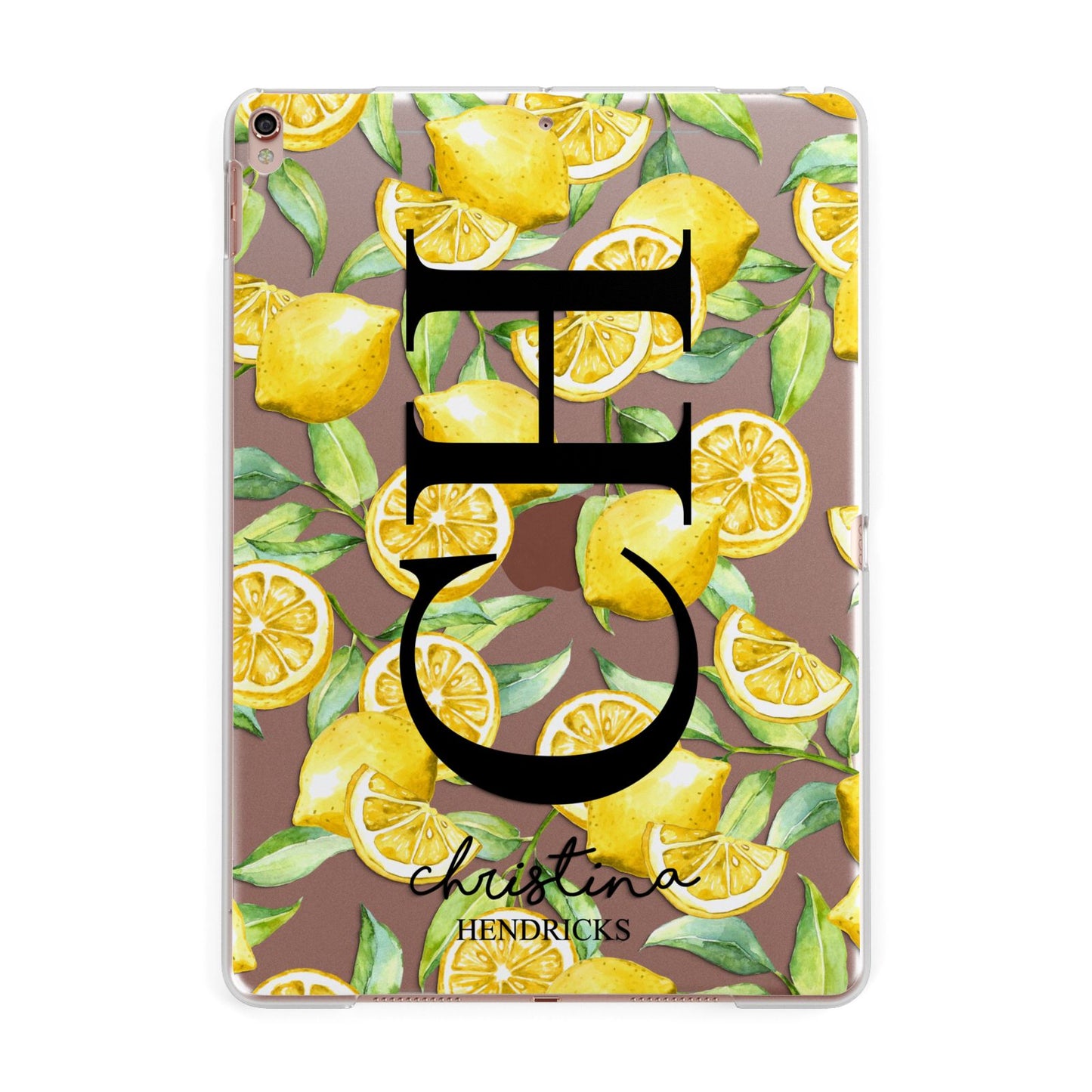 Monogrammed Lemon Fruit Apple iPad Rose Gold Case