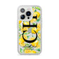 Monogrammed Lemon Fruit iPhone 14 Pro Clear Tough Case Silver