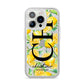 Monogrammed Lemon Fruit iPhone 14 Pro Glitter Tough Case Silver