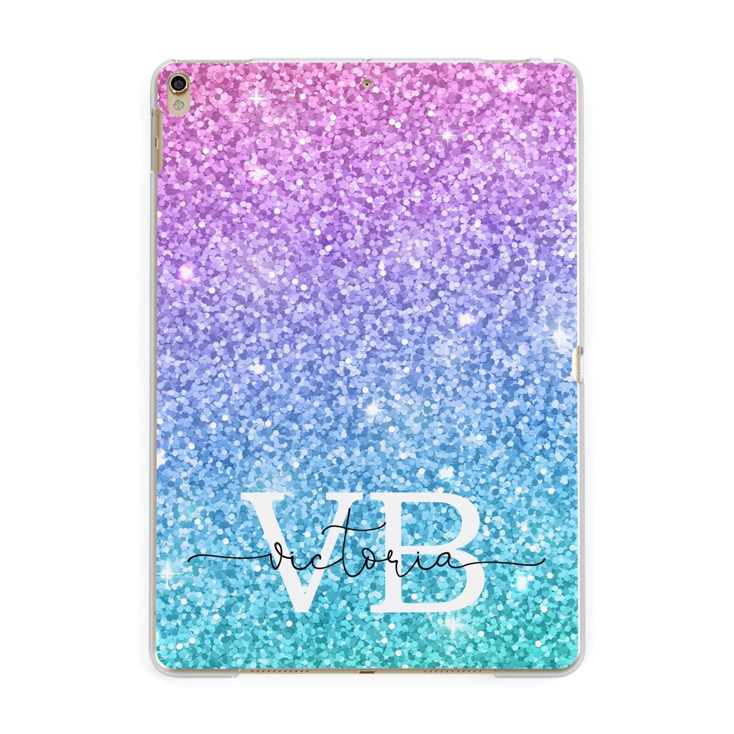 Monogrammed Multi Colour Glitter Name Apple iPad Gold Case