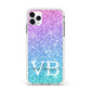 Monogrammed Multi Colour Glitter Name Apple iPhone 11 Pro Max in Silver with White Impact Case