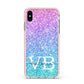 Monogrammed Multi Colour Glitter Name Apple iPhone Xs Max Impact Case Pink Edge on Silver Phone